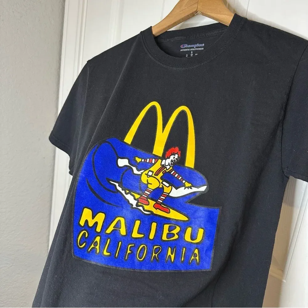 RARE Vintage McDonald’s Malibu x Champion Black T-Shirt Sz S Indie Skater Grunge - Picture 3 of 7